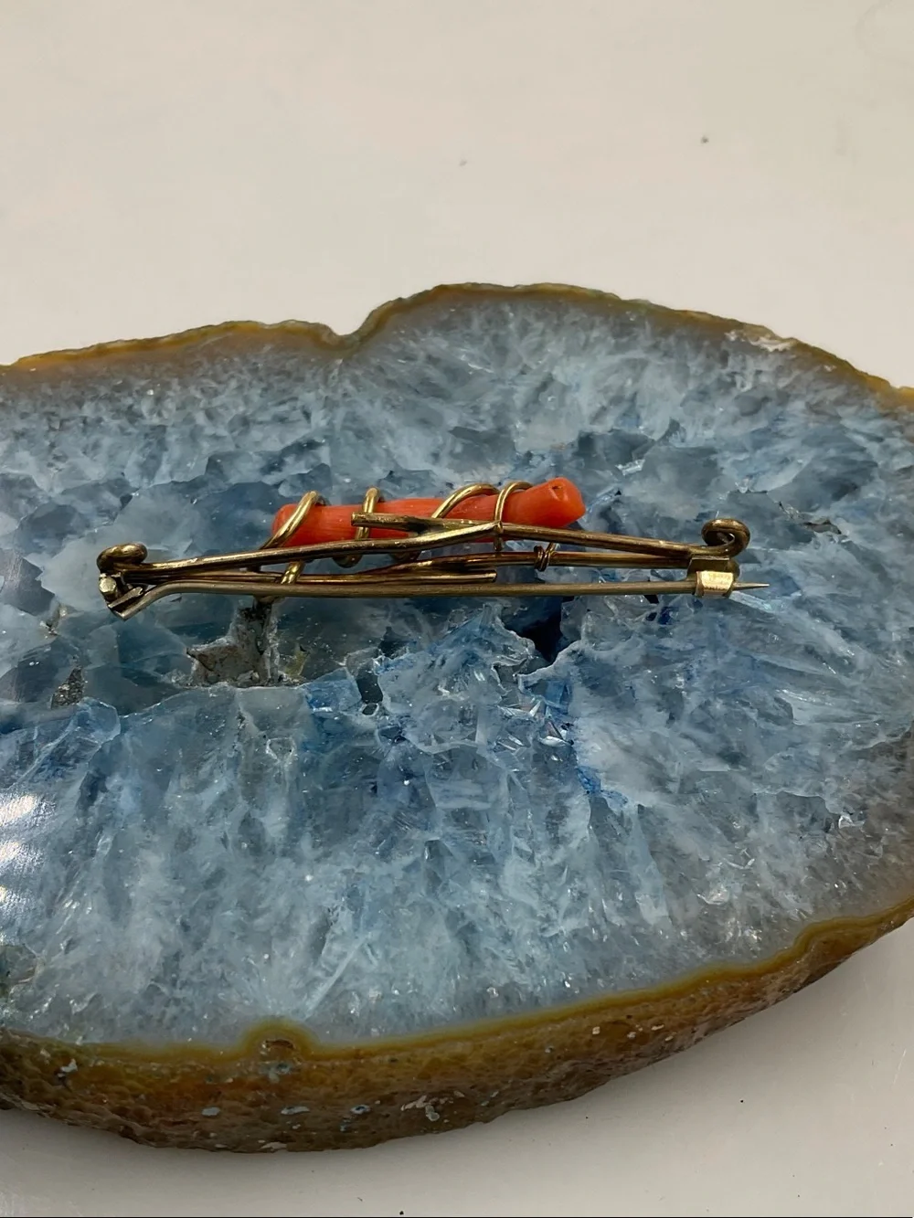 Vtg. 1880’s Victorian Red Branch Coral Affixed To A Gold Filled Ornate Brooch